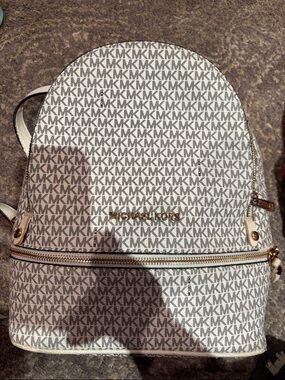 Michael Kors White/Gray Logo Rhea Backpack